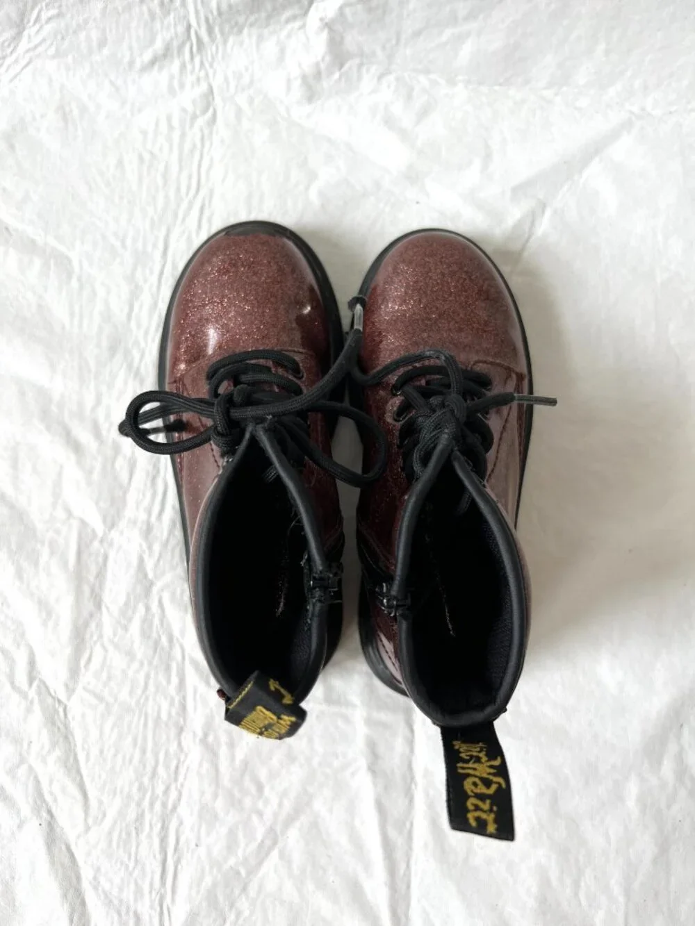 Dr Martens Boots 1460 J brown Glitter Lace Up zip kids 13 combat docs sparkly